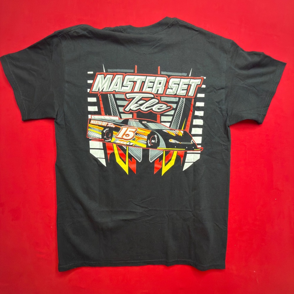 Gildan Mens Master Set Tile Racing T-Shirt Black Size Large #15 Race Car Graphic